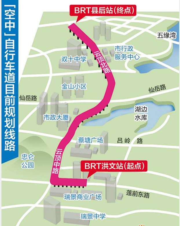 厦门"空中"自行车道拟延长 brt站点成出入点